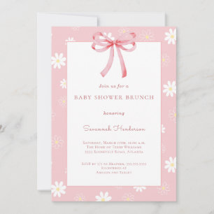 Weiße Gänseblümchen Rosa Schleifenband Baby Shower Einladung