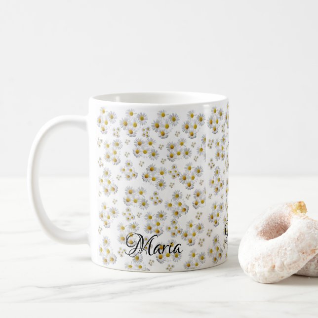 Weiße Gänseblümchen-Tasse Kaffeetasse (Mit Donut)