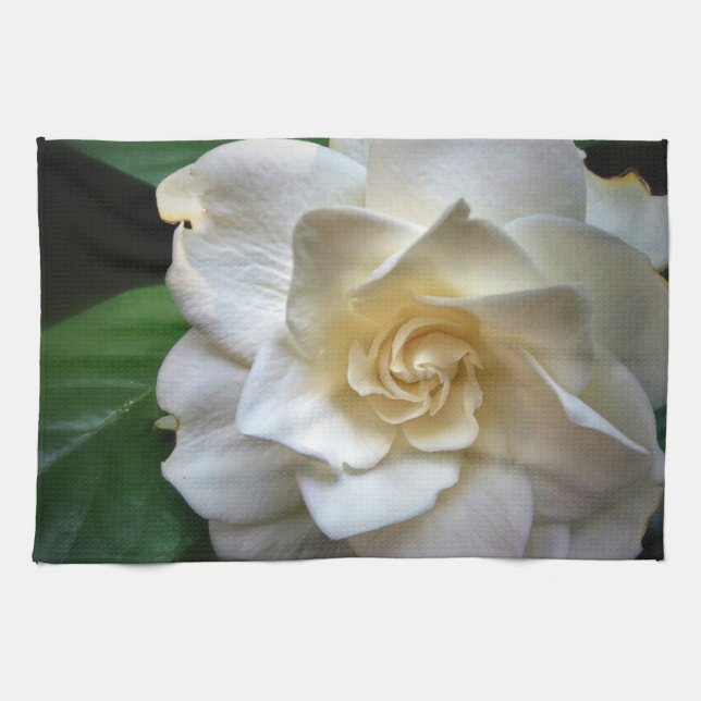 Weiße Gardenia-Blumen-Tücher Geschirrtuch (Horizontal)