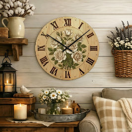 Weiße Gartenblumen Wanduhr