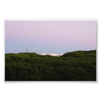 Weiße Gebäude hinter Kiefern in Portugal Fotodruck