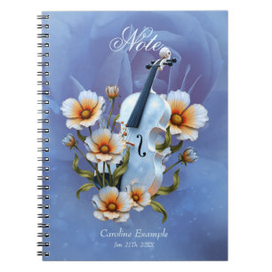 Weiße Geige mit Blume - Elegante Musik und Natur Notizblock