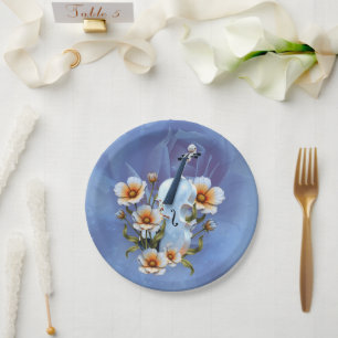 Weiße Geige mit Blume - Elegante Musik und Natur Pappteller