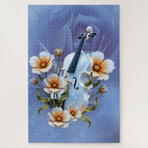 Weiße Geige mit Blume - Elegante Musik und Natur Puzzle