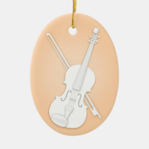 Weiße Geige oder Viola mit Bow Orange Musical Keramik Ornament