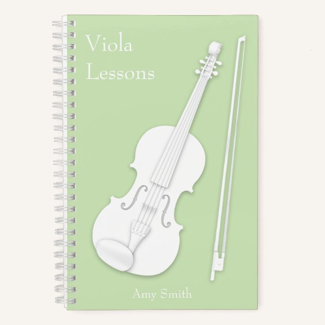 Weiße Geige oder Viola Music Student's Green Custo Notizbuch (Vorderseite)