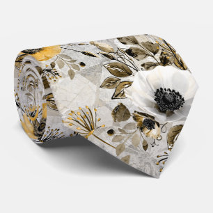 Weiße, gelbe Anemone auf graubraunem Hintergrund. Krawatte