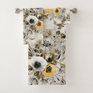 Weiße, gelbe Blumen Badhandtuch Set