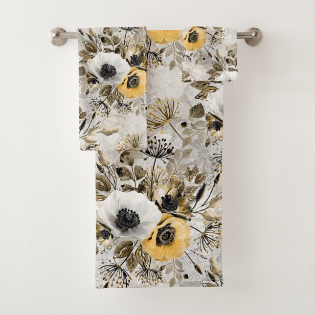 Weiße, gelbe Blumen Badhandtuch Set (Insitu)