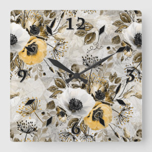 Weiße, gelbe Blumen Quadratische Wanduhr