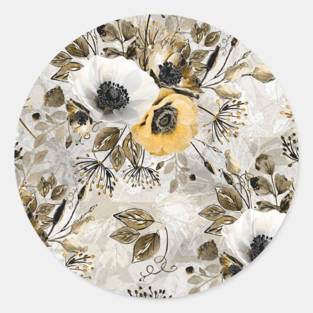 Weiße, gelbe Blumen Runder Aufkleber (Vorderseite)