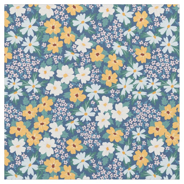 Weiße gelbe Blüten Blumenmuster Stoff (Nahaufnahme)