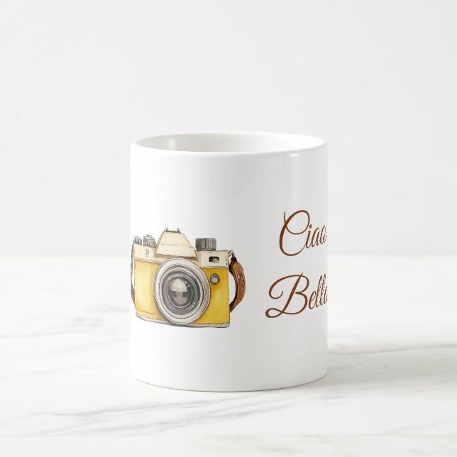 Weiße Gelbe Kamera Ciao Bella Kaffeetasse (Mittel)