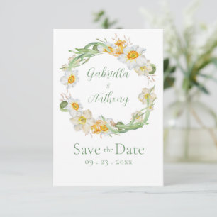 Weiße & gelbe Narzissen-Blumen-Grünschrift Save The Date