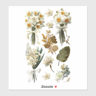 Weiße gelbe Narzissen Frühling Ostern Hochzeit Aufkleber