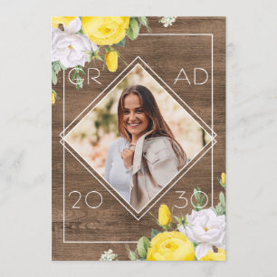 Weiße gelbe Rosen Floral Boho Rustikal Abschluss Ankündigung