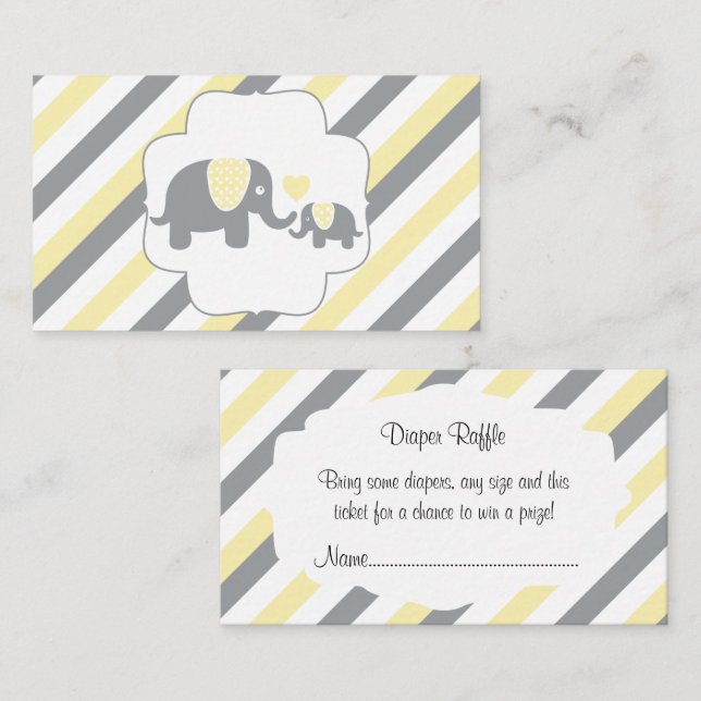 Weiße, gelbe und graue Streifen Elefanten Windelwi Begleitkarte (Vorne/Hinten)