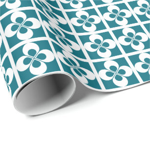 Weiße geometrische Blüte in Aquamarin blauem Blau Geschenkpapier