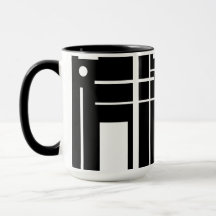 Weiße geometrische Formen auf der schwarzen Tasse