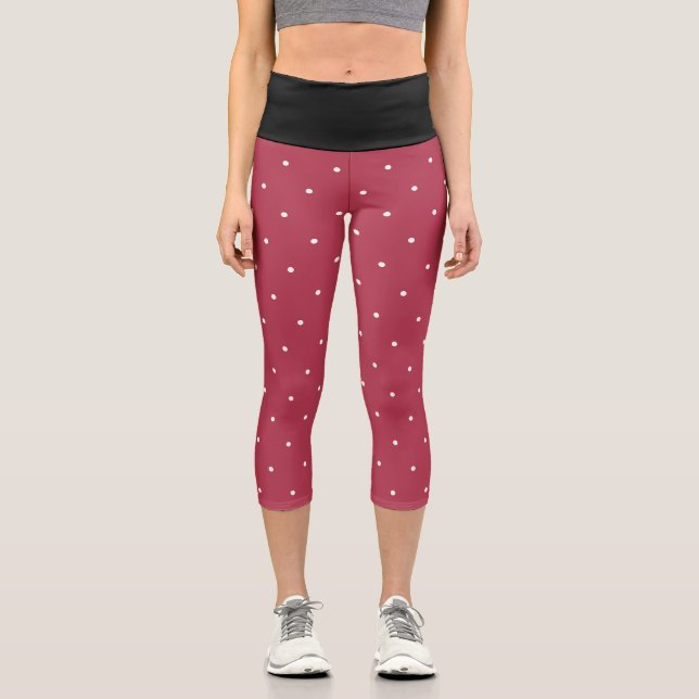 Weiße geometrische Polka-Punkte Schwarz und Tiefe  Capri Leggings (Vorderseite)