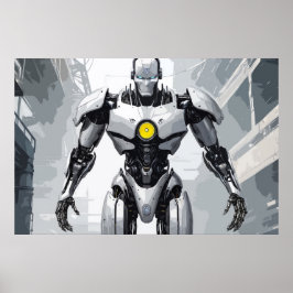 Weiße gepanzerte Cyborg-Mecha-Sci-Fi-Comic-Art Poster