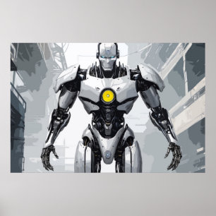 Weiße gepanzerte Cyborg-Mecha-Sci-Fi-Comic-Art Poster