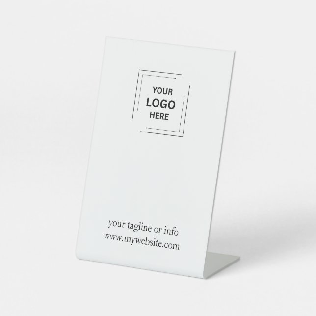 Weiße Geschäftspodium-Tischschild mit Logo Sockelschild (Vorderseite)