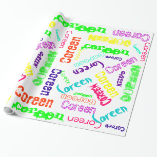 Weiße Geschenk-Verpackungsneonfarbenamen-Collage Geschenkpapier