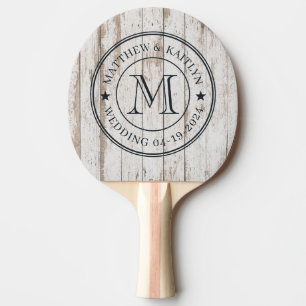 Weiße gewaschene Holzbretter Hochzeitsmonogramm St Tischtennis Schläger