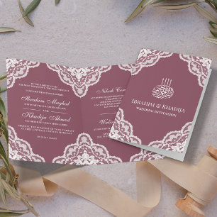 Weiße gezackte Spitze Rosa muslimische Hochzeitsfo Einladung