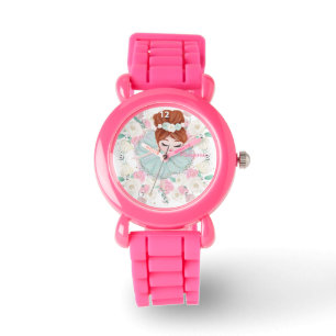 Weiße Girly Floral Pink Ballerina Personalisiert Armbanduhr