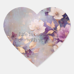 Weiße Glam Lila Blüte Herz-Aufkleber