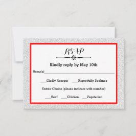 Weiße Glitter und roter Rahmen - RSVP-Antwortkarte RSVP Karte