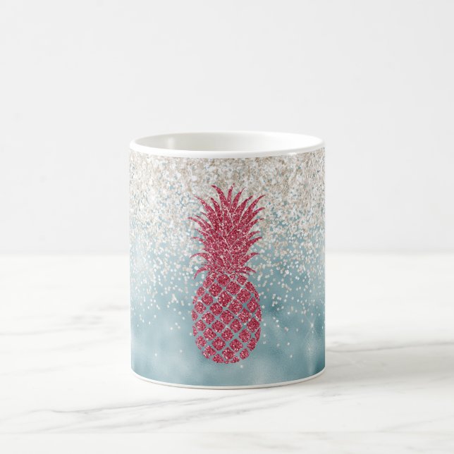Weiße Glitterie Sparkle Pink Ananas Kaffeetasse (Mittel)