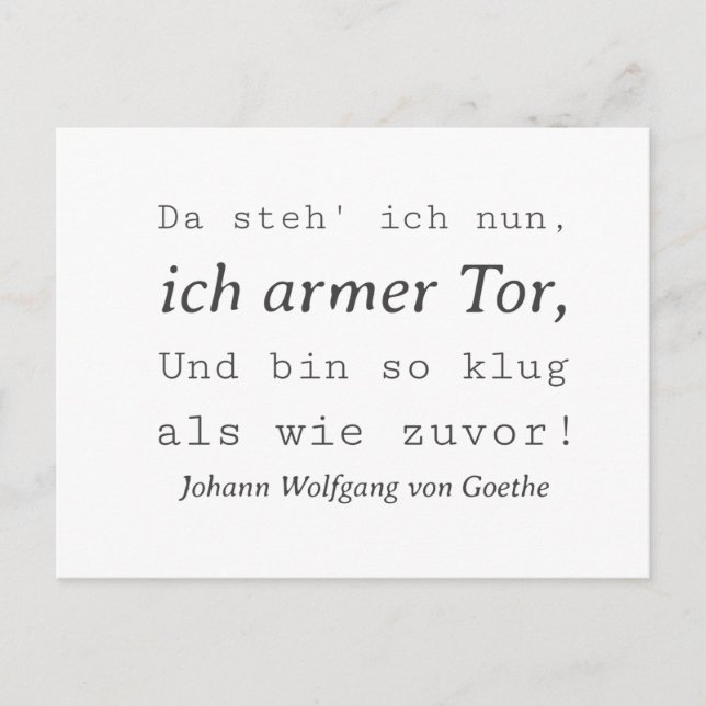 Weiße GoeZitat so klug, als ob die Weiße die Weiße Postkarte (Vorderseite)