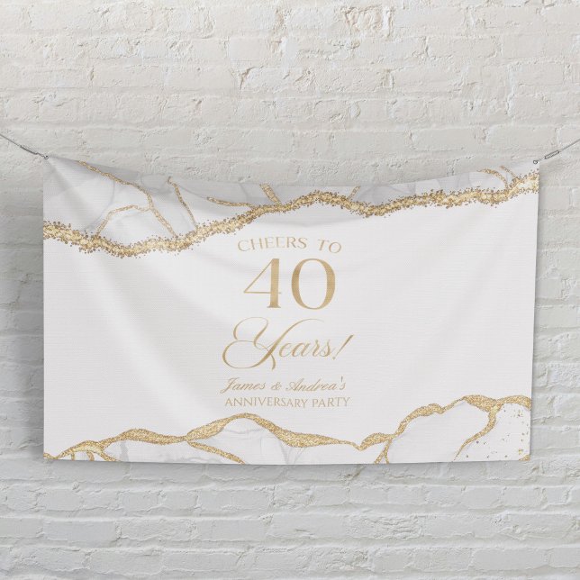 Weiße Gold-Achat 40. Hochzeitstag-Party Banner (Von Creator hochgeladen)