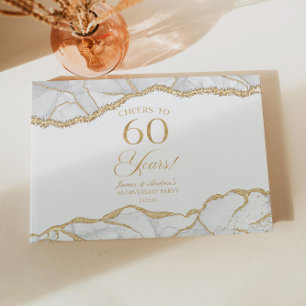 Weiße Gold-Achat 60. Hochzeitstag-Party Gästebuch