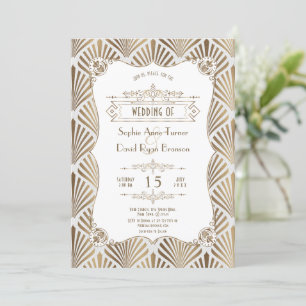 Weiße Gold Art Deco Weiße Gatsby 1920er Hochzeit  Einladung