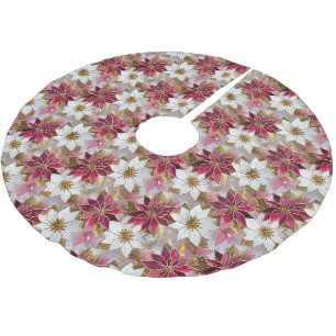Weiße Gold Burgund Rosa Weihnachts Poinsettien Polyester Weihnachtsbaumdecke