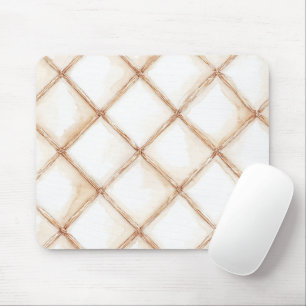 Weiße Gold Creme Streifen Quadrate Mousepad