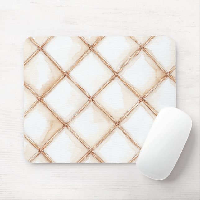 Weiße Gold Creme Streifen Quadrate Mousepad (Mit Mouse)