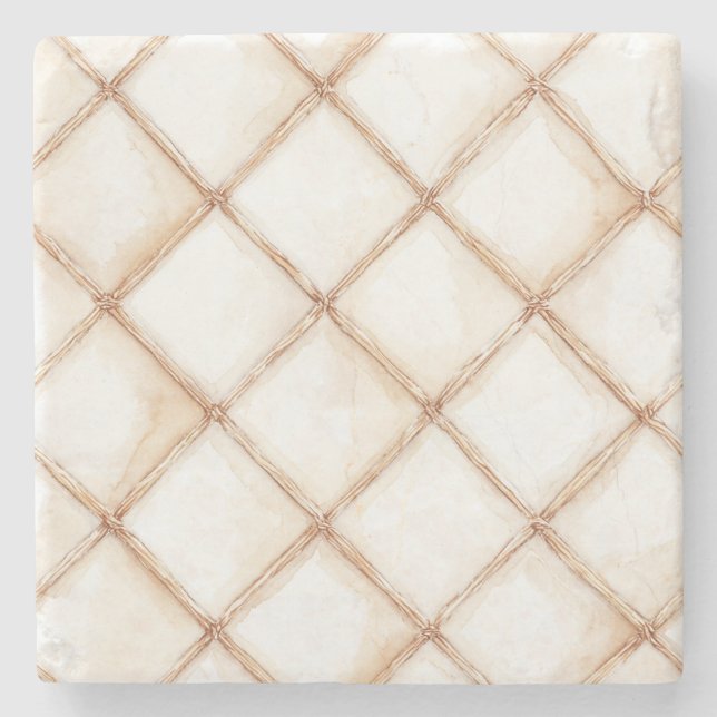 Weiße Gold Creme Streifen Quadrate Steinuntersetzer (Vorderseite)