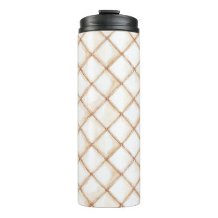 Weiße Gold Creme Streifen Quadrate Thermosbecher