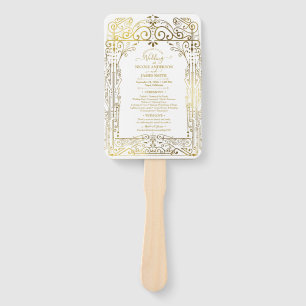 Weiße Gold-Deko-Chic-Glamour-Hochzeitsprogramm-Han Fächer