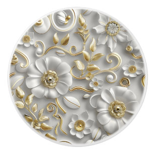 Weiße Gold-Dekorative 3D-Blumen Elegant Keramikknauf