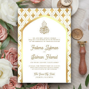 Weiße Gold Diamanten Bogen Muslimische Hochzeit Einladung