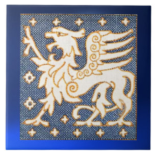 WEISSE GOLD FANTASY GRIFFIN IN BLAU FLIESE