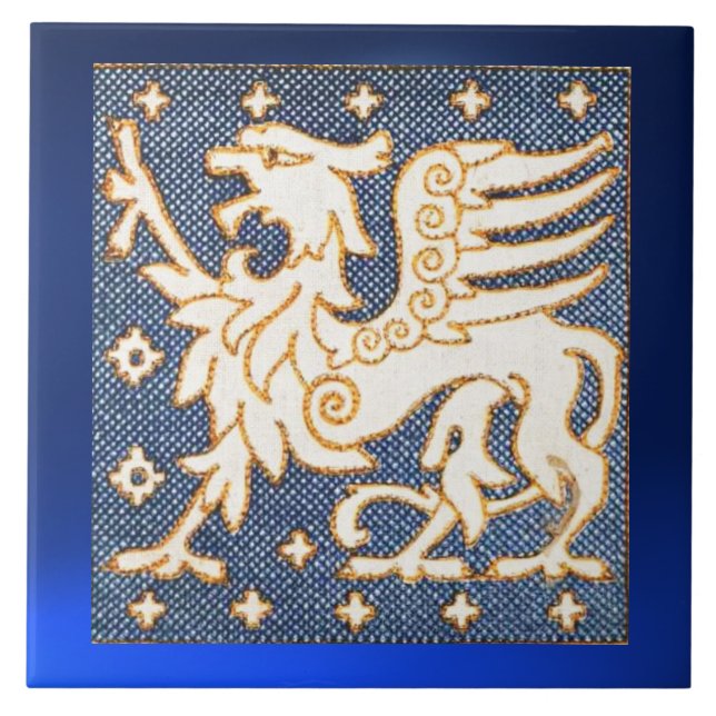 WEISSE GOLD FANTASY GRIFFIN IN BLAU FLIESE (Vorderseite)