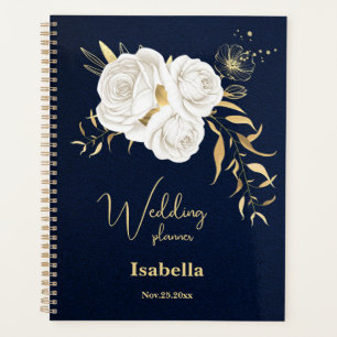 weiße Gold Floral Navy Blau Hochzeit Planer