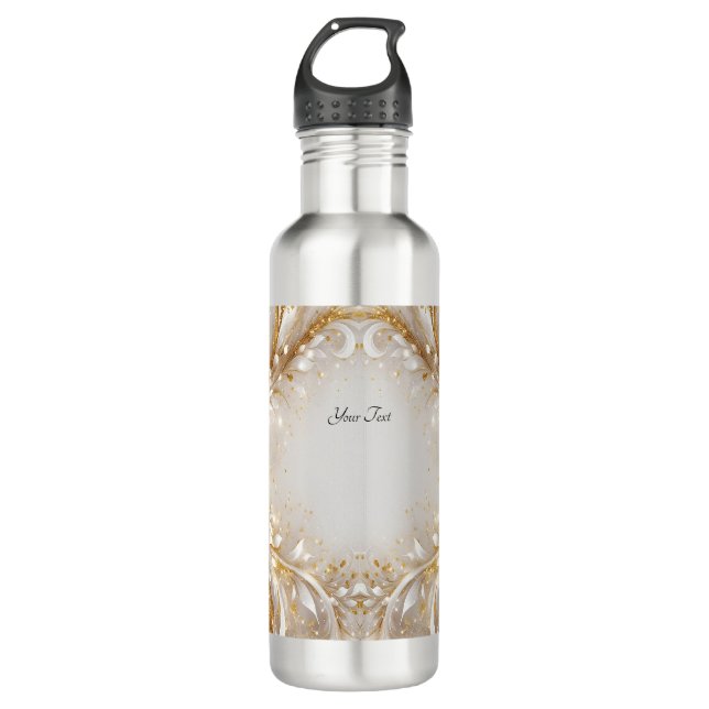 Weiße Gold Floral Water Flasche Edelstahlflasche (Vorderseite)